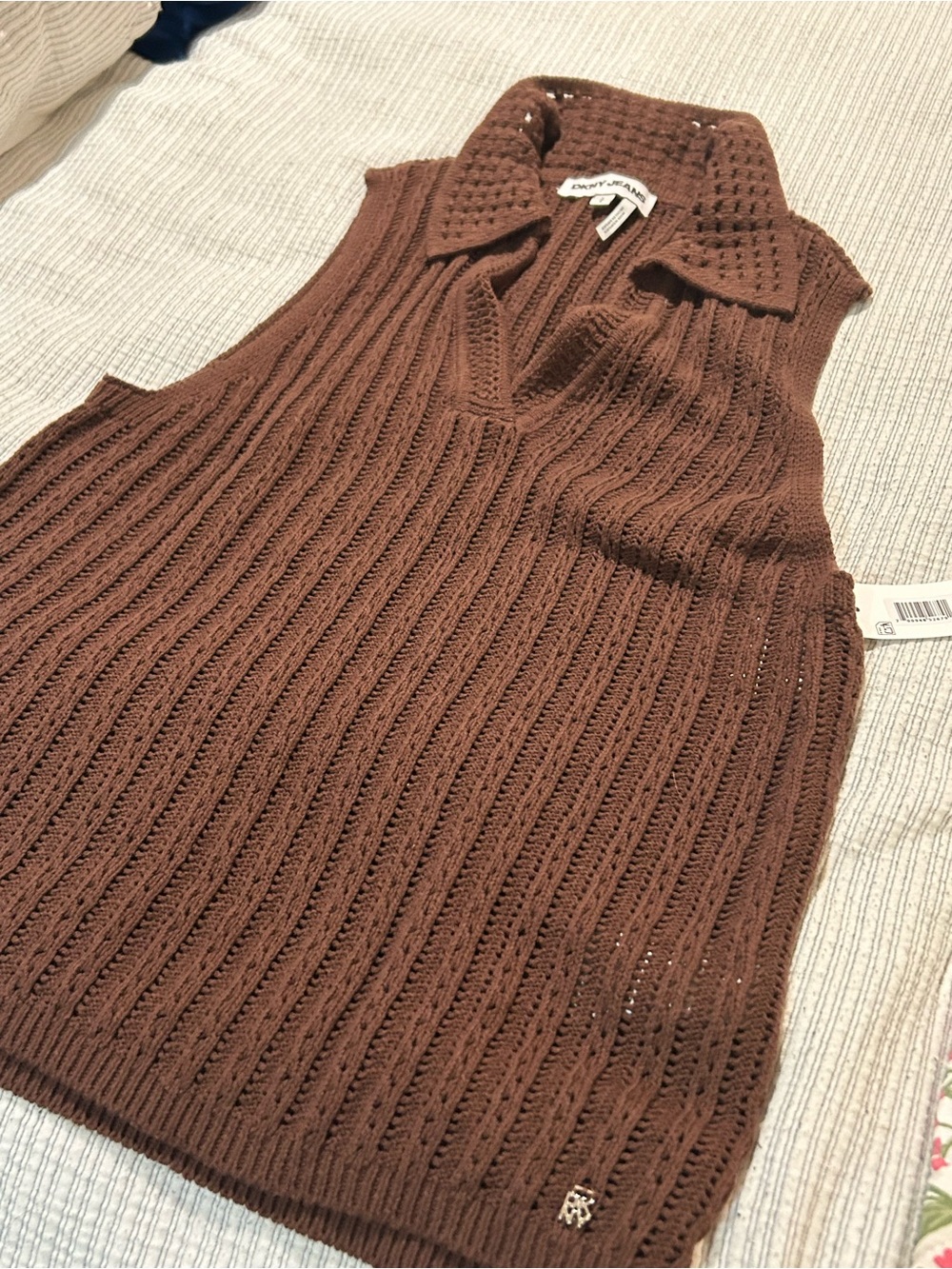 DKNY Brown Sleeveless V-Neck Polo Knit Sweater